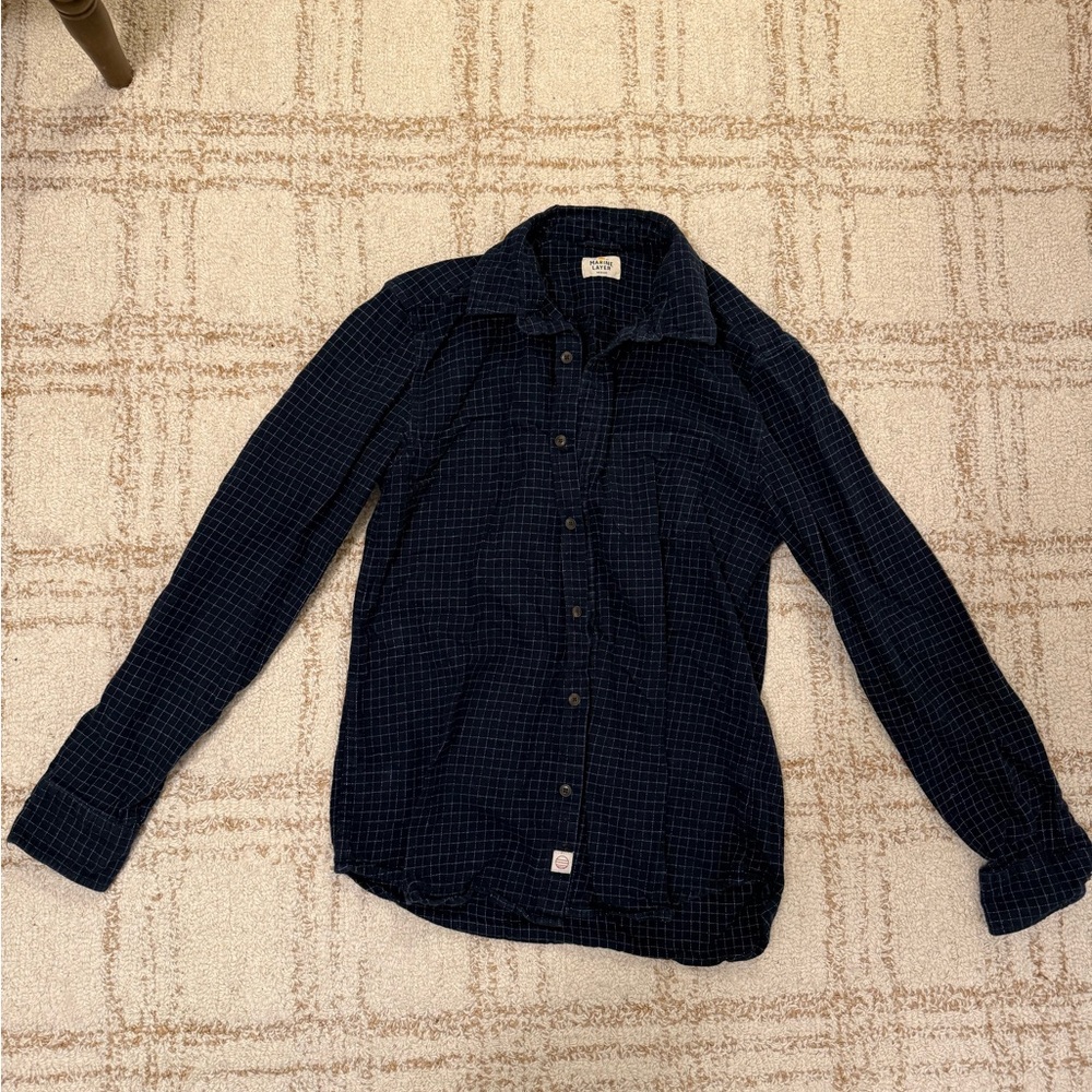 Marine Layer Dark Blue Plaid Long Sleeve Shirt